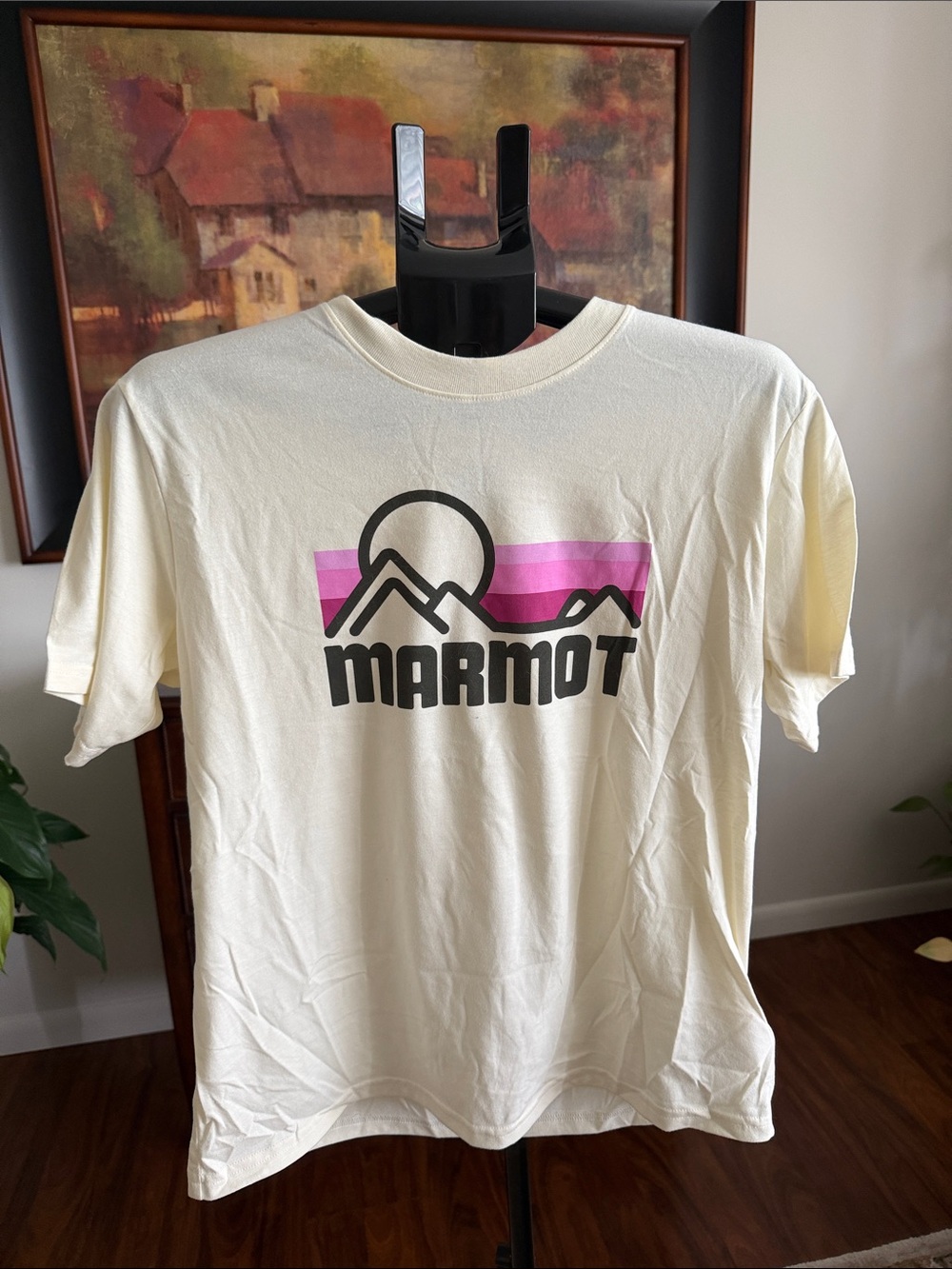 Marmot Men’s Cream Graphic Tee with Pink Accent
